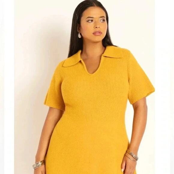 Eloquii womens Mini Sweater Dress Collar mustered fall soft knit - Picture 2 of 6